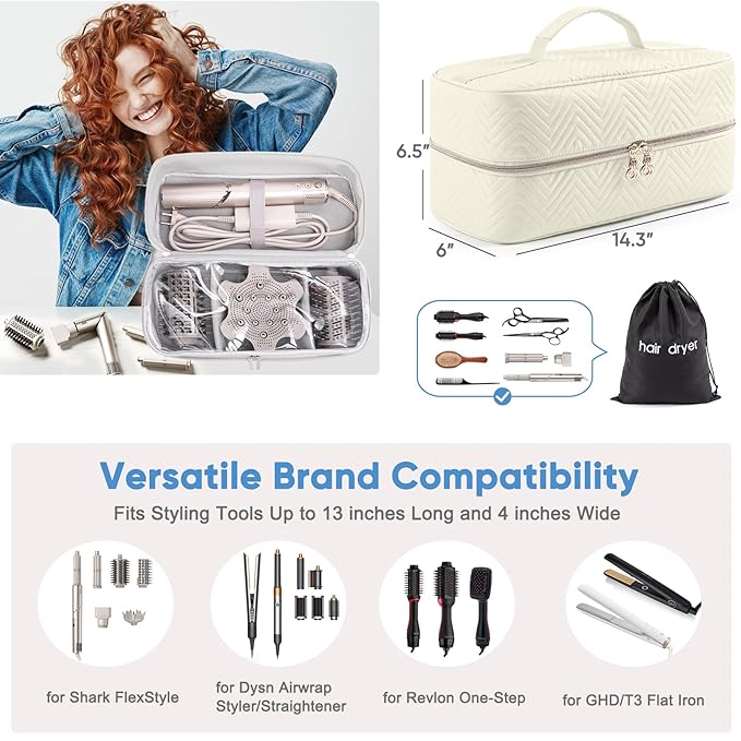Hair Tools Travel Case with Black Hair Dryer Bag, Large Hair Tools Travel Carrying Case for Shark FlexStyle/SmoothStyle - Hair Air Wrap Dryer Storage Case Flat Curling Iron Travel Organizer