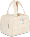 TOPDesign Travel Toiletry Bag for Women, Puffer Large Toiletry Bag, Lightweight Cosmetic Makeup Organizer with Handle for Traveling, Accessories, Essentials, Toiletries (Beige)