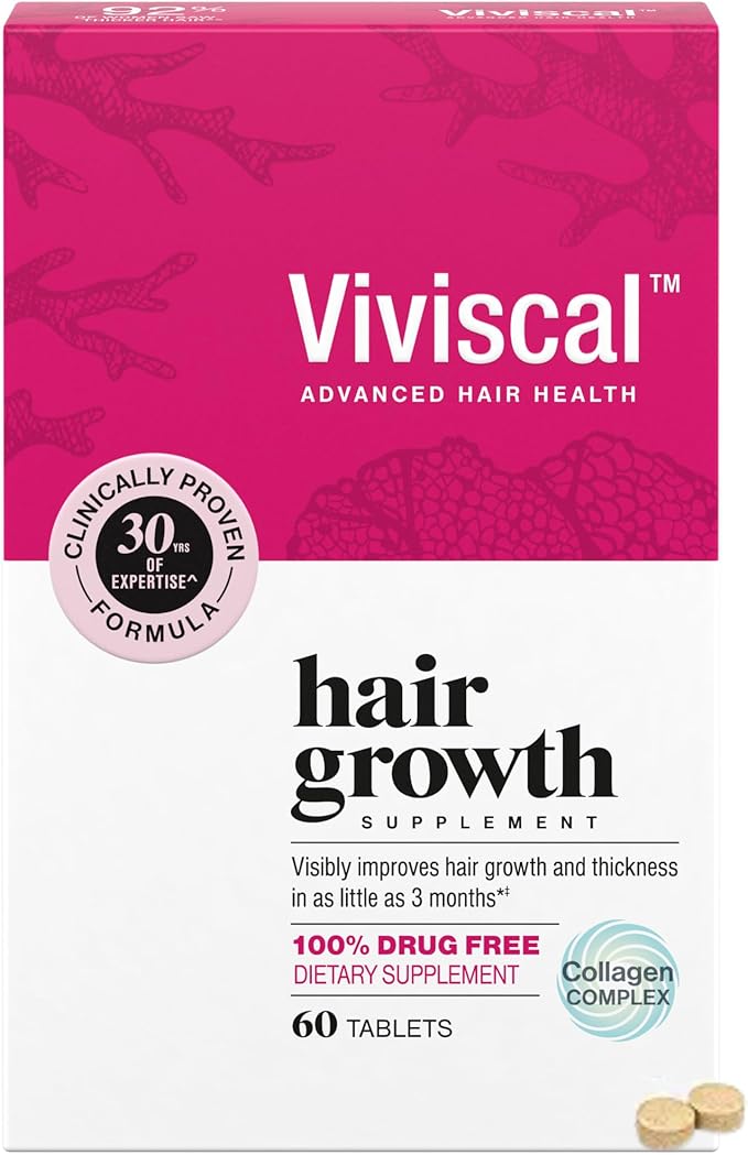 Viviscal Hair Growth Supplements For Women For Thicker, Fuller Hair, Nourishes Thinning & Loss, With Proprietary Collagen Complex, 60 Tablets, 1 Month Supply