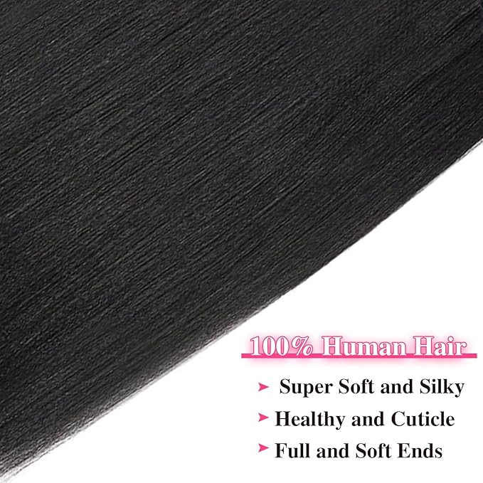 14 Inch Seamless PU Yaki-Straight Clip in Hair Extensions Real Human Hair For Women Affordable Invisible Yaki Straight Clip ins Hair (14inch,#1B)