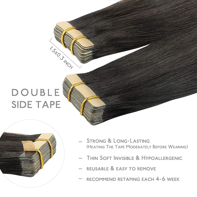 WENNALIFE Tape in Hair Extensions Human Hair, 20pcs 50g 14 inch Natural Black Remy Hair Extensions Straight Human Hair Tape in Extensions Skin Weft Tape Extensions Human Hair