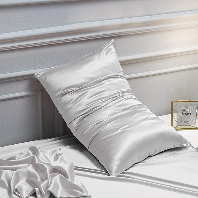 NTBAY 2 Pack Satin Queen Pillowcases for Hair and Skin, Luxurious and Silky Pillow Cases with Envelope Closure, 20x30 Inches, Silver Grey
