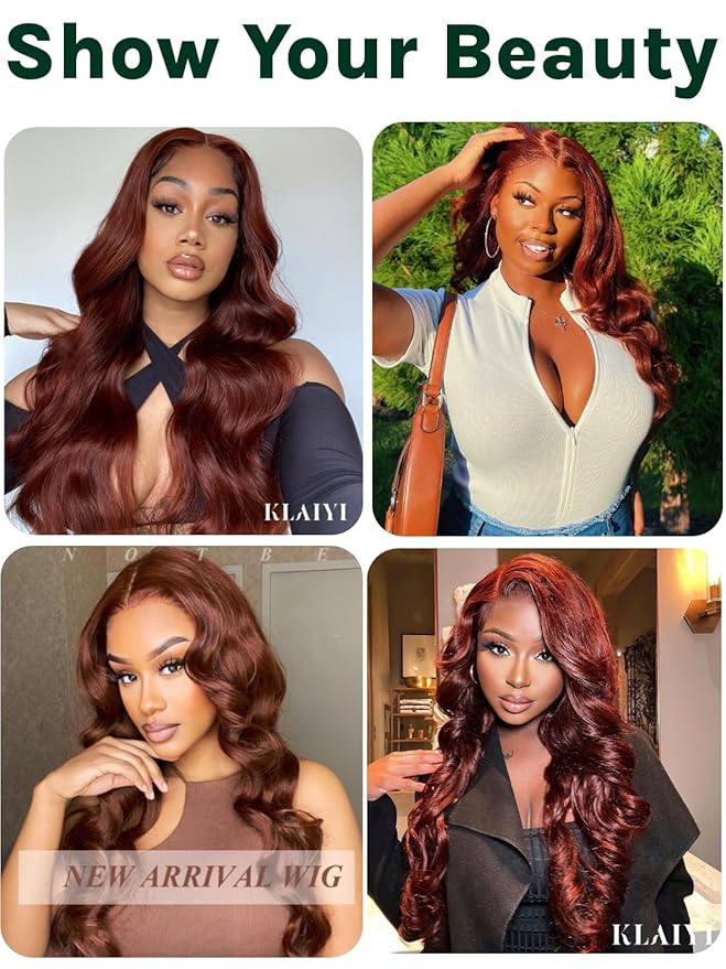 KLAIYI Bye Bye Knots Glueless Wig Reddish Brown Body Wave 7x5 Pre Cut HD Lace Front Wigs Human Hair Put On And Go Wig Pre Bleached Pre Plucked with Baby Hair 30S Ready To Wear 150% Density Full 20Inch