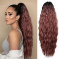 LEEONS 26 inch Drawstring ponytail Extension, Long Wavy pony tails hair extensions for Women - Synthetic Hairpiece Ponytail for Daily Use (Omber Black to Dark Pink)