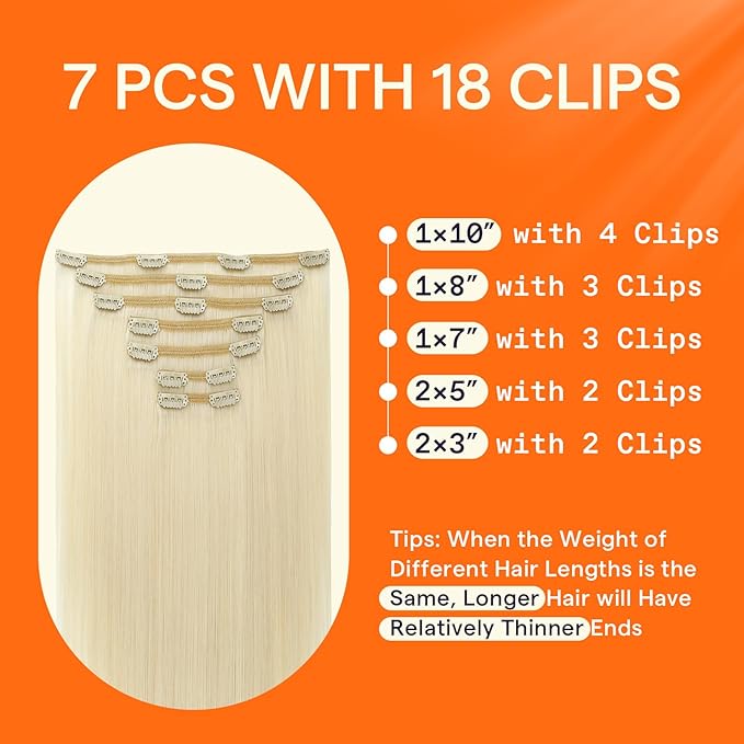 Full Shine Human Hair Extensions Clip ins Platinum Blonde Short Hair Extensions Real Human Hair Clip ins for A Bob Haircut for Diy 12 Inch 7 Pcs 95 G