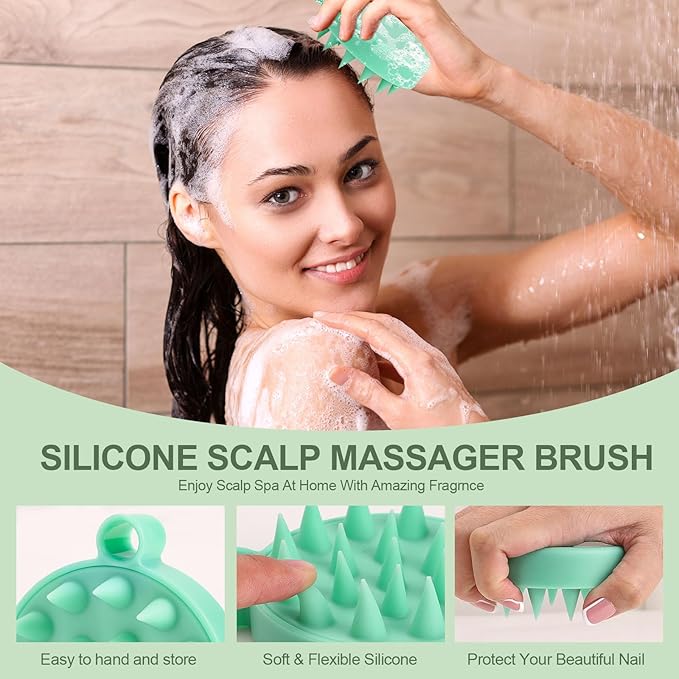 Scalp Scrub, Rosemary & Mint Oil & Biotin Scalp Exfoliator Scrub Shampoo with Silicone Cleansing Massager, Hair Treatment for Itchy Scalp, Dandruff & Buildup Removal & Thick and Strong Hair Growth