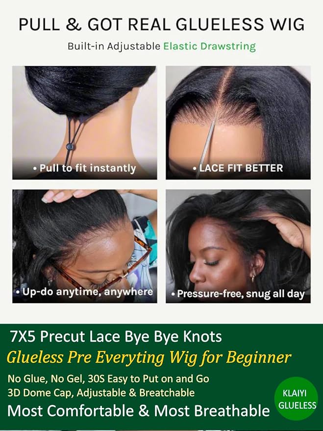 KLAIYI Bye Bye Slip™ Loose Body Wave Wig Layer Side Part 200% Density 7X5 Pre Cut Lace Front Wigs Human Hair Drawstring Glueless 30S Ready to Wear and Go Beginner Wig Pre Plucked Bleached Knots 20Inch