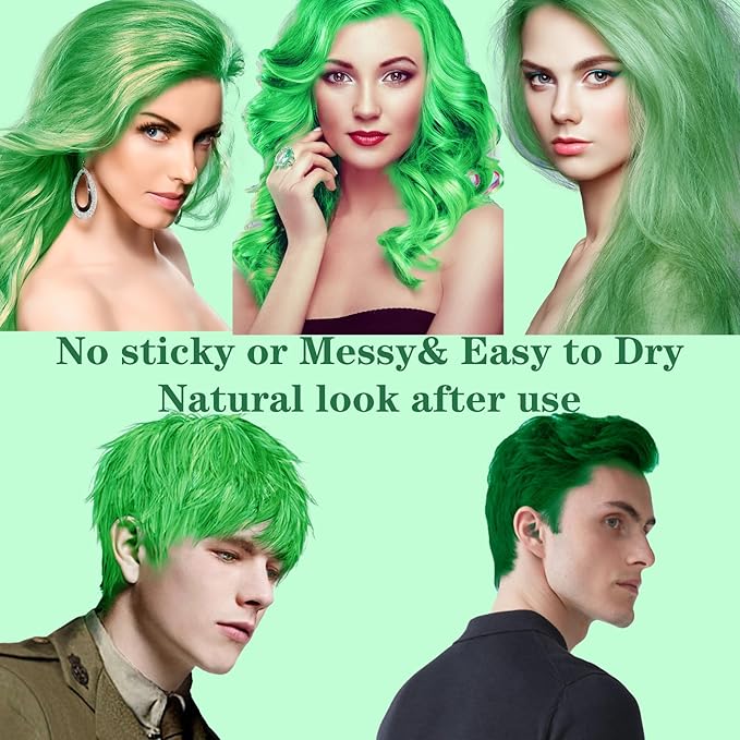 Green Hair Color Wax Washable, Temporary Hair Color Dye for Kids, Natural Instant Color Wax Hairstyle Cream Hair Pomades for Women & Men Party Cosplay Halloween, Gifts for Teens