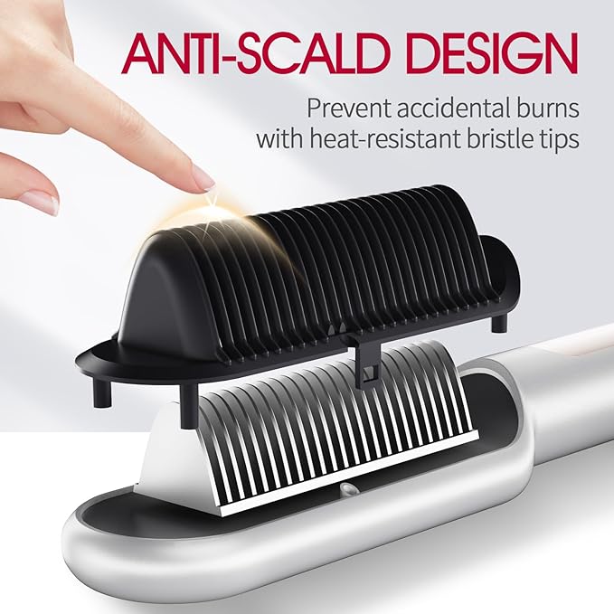 Hair Straightener Brush with Nano Titanium - 30s Fast Heat Ionic Straightening Comb, 9 Temp LED Display & Anti-Scald, Professional Styling Gift for Women
