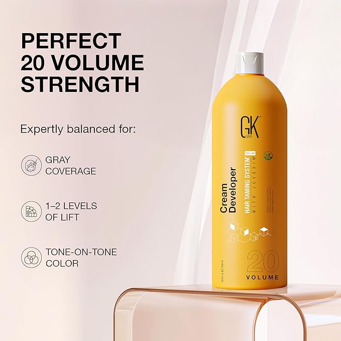 GK HAIR Vegan Professional Hair Creme 20 Volume Developer 33.8 Fl Oz for Hair Coloring Bleach - High-Performance Long Lasting Semi-Permanent Hair Color Toner Dye
