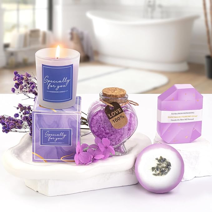Spa Gifts for Women, Lavender 16 Pcs Self Care Gifts for Women, Birthday Christmas Gift Basket for Mom Wife Girlfriend Her Sister, Thank You, Get Well, Sympathy Inspirational Care Package Spa Basket