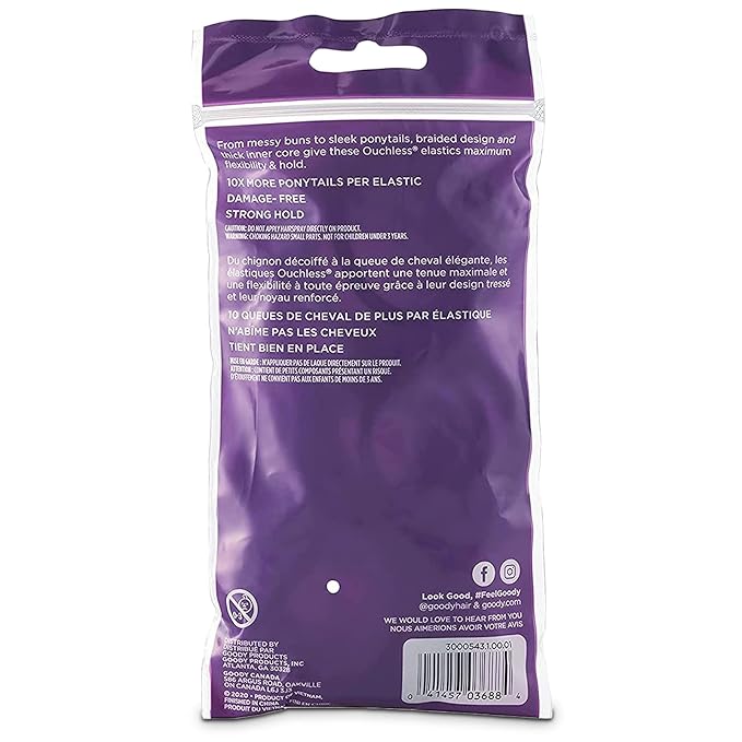 Goody Ouchless Hair Elastics – No Pull, No Breakage, Tangle-Free Hold for Thick, Curly, Coily & Textured Hair – 70 Count, Black, Long-Lasting Ponytail Holders for Women & Men