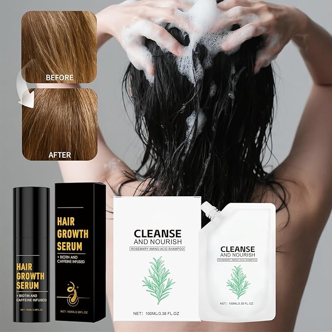 Rosemary Amino Acid Shampoo 1 Pack + Hair Growth Spray Serum Oil 3.38 Fl Oz for Thinning Hair Women Men, Controls Oily Scalp, Strengthens Hair with Zinc PCA, Hydrolyzed Silk