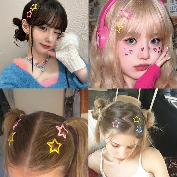 Star Hair Clips Multiple Colors Snap Hair Barrettes Non Slip Star Hair AccessoriesMetal Hair Clips for Girls Women -30 PCS 1.18"