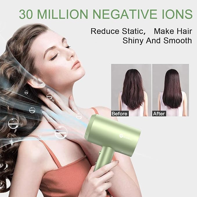 slopehill Professional Ionic Hair Dryer, Powerful 1800W Fast Drying Low Noise Blow Dryer with 2 Concentrator Nozzle 1 Diffuser Attachments for Home Salon Travel (Lime Cream)