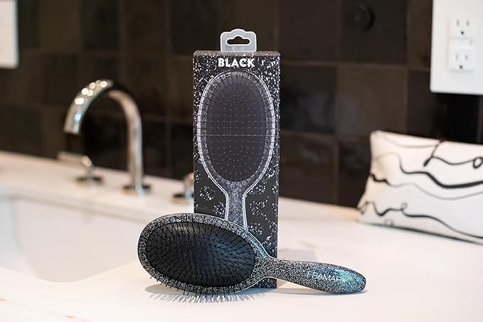 FRAMAR Glitter Hair Brush Detangler, Detangling Hairbrush For Women, Wet Hair Brush For Girls, Hair Detangler Brush, Wet Hairbrush, Hairbrushes, Girls Hairbrush Detangler, Reduces Frizz - Black