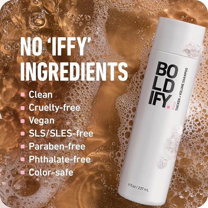 BOLDIFY Thickening Shampoo - Rice Water for Thinning and Oily Hair - Volumizing Shampoo for Fine Hair, Weightlessly Removes Excess Oil - 8oz