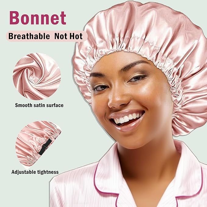 Satin Bonnet 2Pcs Silk Bonnet Hair Bonnets For Sleeping Silky Soft Sleep Cap Womens Night Curly Natural Hair Caps