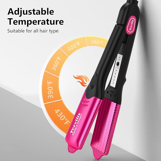 Terviiix Crimper Hair Iron with 4 Interchangeable Plates, Keratin & Argan Oil Infused Hair Crimper for Women, Volumizing Crimping Iron for Thin Fine Hair, 5 Heat Settings & 60 Mins Auto Off, Pink