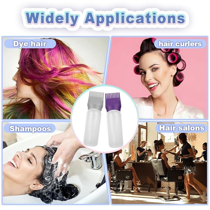4 Pack Root Comb Applicator Bottle, Hair Oil Applicator, Oil Comb Applicator Bottle for Hair Dye Shampoos Hair Salons (Purple+Red+Grey+Green)