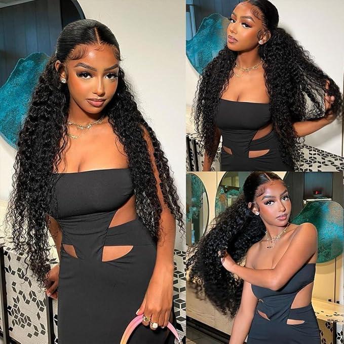 30 Inch 13x6 Deep Wave Lace Front Wigs Human Hair 250% Density HD Lace Frontal Wigs Human Hair Glueless Deep Curly Wigs for Women Pre Plucked Glueless Wigs Natural Color