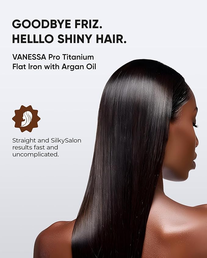 VANESSA PRO Flat Iron Hair Straightener, 100% Pure Titanium Flat Iron for One Pass to Achieve a Sleek Look, Curls Beautifully & Straightens Well - 1 inch