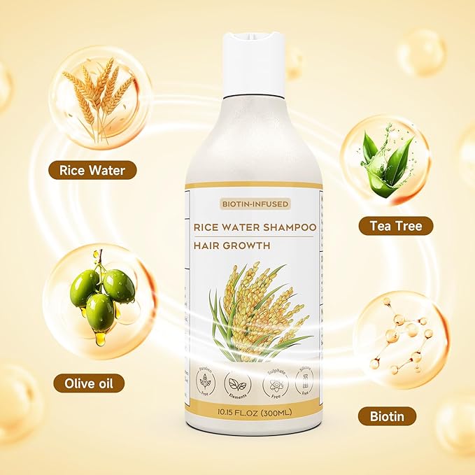 Rice Water Hair Growth Shampoo, Enhances Hair Luster, Suitable for Thinning Hair and Hair Loss, Promotes Hair Regrowth-10.15 FL.OZ
