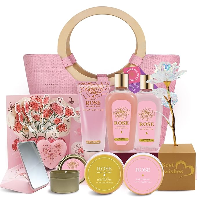 Spa Luxetique Gift Baskets for Women, Mothers Day Gifts for Mom, 11pcs Rose Sets, Relaxing Bath Sets for Women, Christmas Gifts for Her