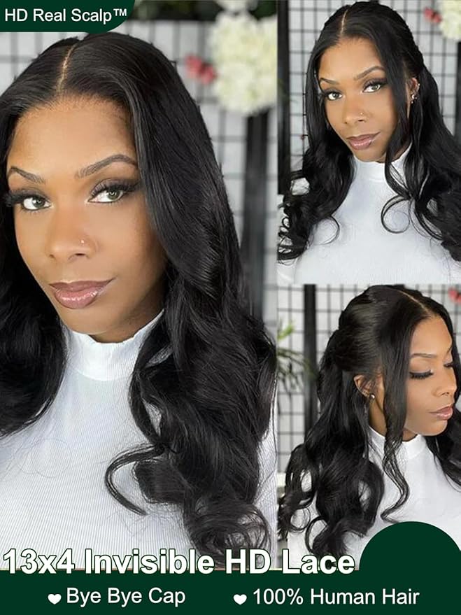 KLAIYI HD Real Scalp Wig 13x4 Lace Frontal Human Hair Wig Loose Body Wave with Face Framing Curtain Bangs Pre Everything Glueless 3S Wear and Go Precut Lace Pre Plucked Pre Bleached 180%Density 26Inch