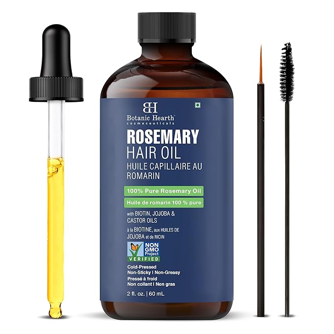 Botanic Hearth Rosemary Oil for Hair Growth | Strengthening Biotin, Jojoba, Castor Hair Growth Oil for frizzy hair | Dry, Damaged Scalp Treatment | Color Safe | All Hair Types | 2 Fl Oz