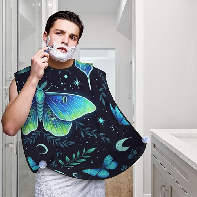 Men's Shaving Accessory Butterfly Moon Stars Moth Leaves, Waterproof Beard Apron with Hair Catcher & Suction Cups