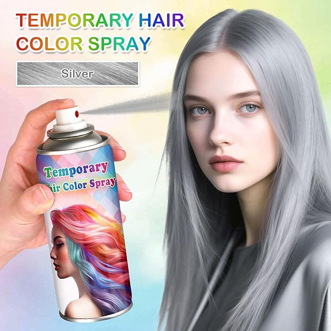 Silver Hair Spray Color Temporary for Kids Women,Natural Temporary Hair Dye for Crazy Hair Day,Quick-drying Hair Dye that Washes out in 1 Wash,120ML (Silver)