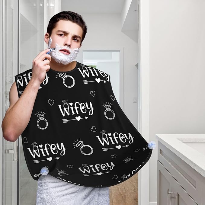 Stretchable Beard Cape, Non-Stick Hair Catcher for Trimming, Waterproof Grooming Apron, Love Heart Diamond Bride Wifey