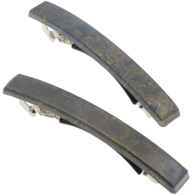 Camila Paris CP3076 French Hair Barrette Clip for Girls, Set of 2 Grey Rubberized Metal Clasp Strong Hold Grip Hair Clips for Women, No Slip Durable Styling Girls Hair Accessories, Made in France
