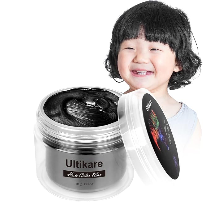 Temporary Hair Color for Kids black, Ultikare Hair Dye Natural Styling Wax Color Instant Mud Cream Gel 3.4 Fl Oz Girl Gifts, Party, Cosplay DIY, Children's Day