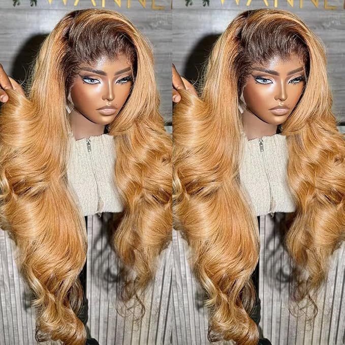 Honey Blonde Lace Front Wigs Human Hair 13x6 Ombre HD Transparent Lace Frontal Wig for Women 12A Body Wave Lace Front Wigs Human Hairs Pre Plucked with Baby Hair