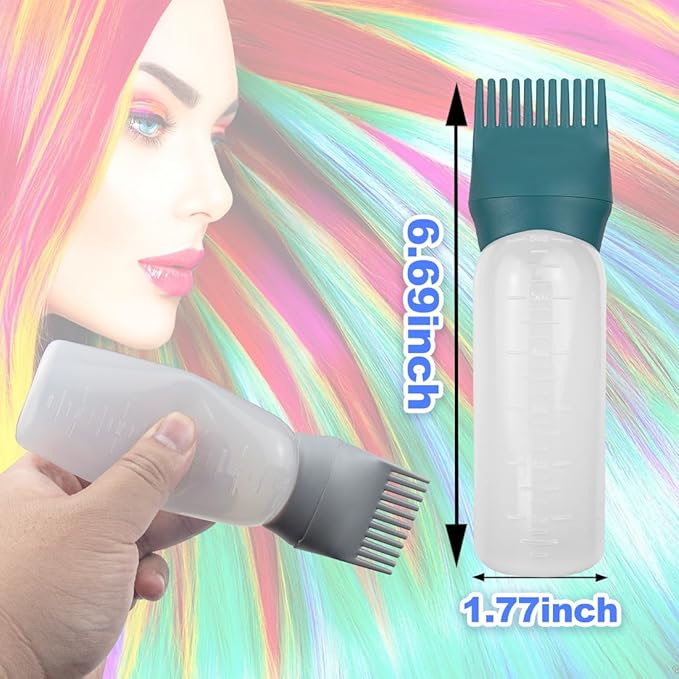 4 Pack Root Comb Applicator Bottle, Hair Oil Comb Applicator for Hair Dye, Shampoos, Salons (Grey+Green)