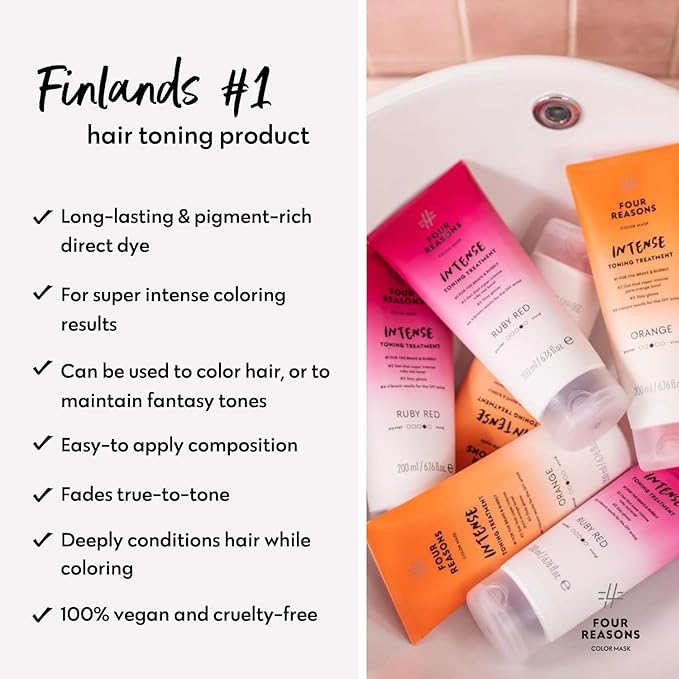 FOUR REASONS Color Mask INTENSE - Orange, 6.76 fl oz - Intensive Toning Treatment - Color Depositing Conditioner - Semi Permanent Hair Dye for Lightened and Colored Hair - 100% Vegan