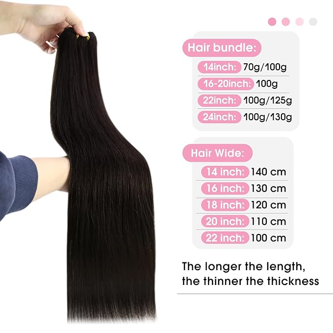 YoungSee Sew in Hair Extensions Real Human Hair Dark Brown Hair Extensions Sew in Darkest Brown Double Weft Human Hair Extensions Remy Hair 20Inch 100G