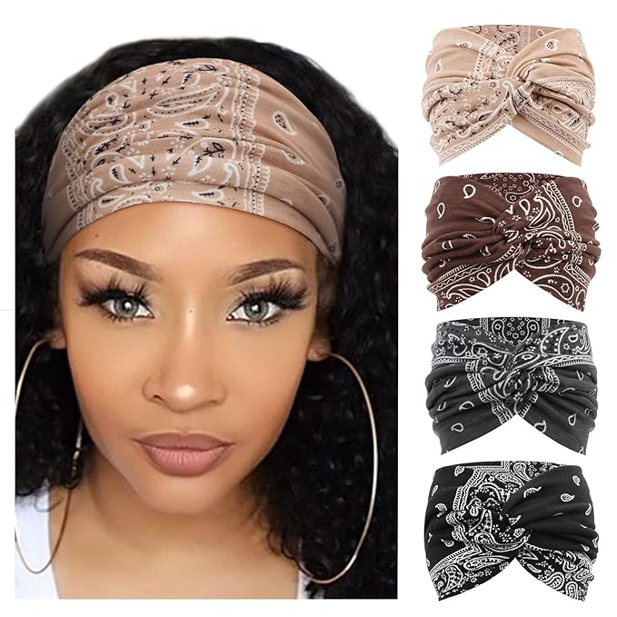 Extra Wide Headbands for Women Large Turban Headband Non Slip Boho Elastic Hairband Hair Twisted Knot Head Bands Accessories