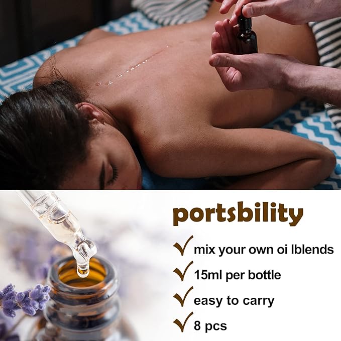 1/2 oz Glass Dropper Bottle, 15ml Amber Tincture Bottle with Dropper, Label, Leak-Proof Travel Dropper Bottles for Essential Oils, Fragrances and Concentrated Tincture Extracts (8 Pcs)