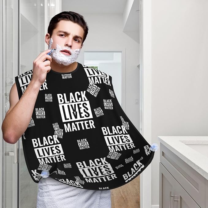 Beard Bib Apron for Men Shaving, Waterproof Non-Stick Hair Catcher with Suction Cups, Grooming Essential for Dad Husband, Black People Lives Matter Shave Bib