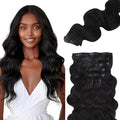 Lashey Seamless Clip in Hair Extensions Human Hair #1 Jet Black Body Wave 7pcs 110g 20 Inch Invisible PU Weft Human Hair Clip in Extensions for Women