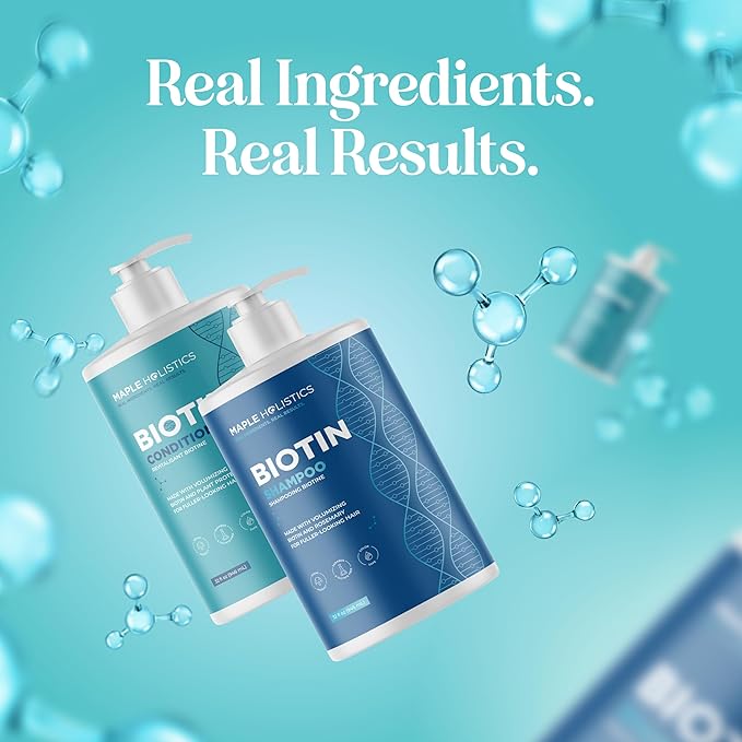 Rosemary Biotin Shampoo and Conditioner Set - Volumizing Shampoo and Conditioner for Thinning Hair for Women & Men with Nourishing B Vitamins - Color Safe Sulfate Paraben & Silicone Free (32 Fl Oz)