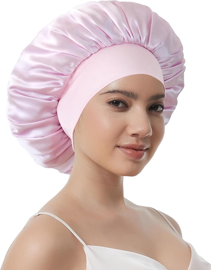 100% Mulberry Silk Bonnet for Sleeping Women, Real Pure Silk Bonnets, Double Layer Sleep Cap with Elastic Band for Curly Hair