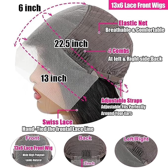 VIPbeauty 13x6 Deep Wave Lace Front Wigs Human Hair 200 Density 28 Inch Curly Wig for Women Natural Black HD Transparent Lace Glueless Frontal Wigs Human Hair Pre Plucked with Baby Hair