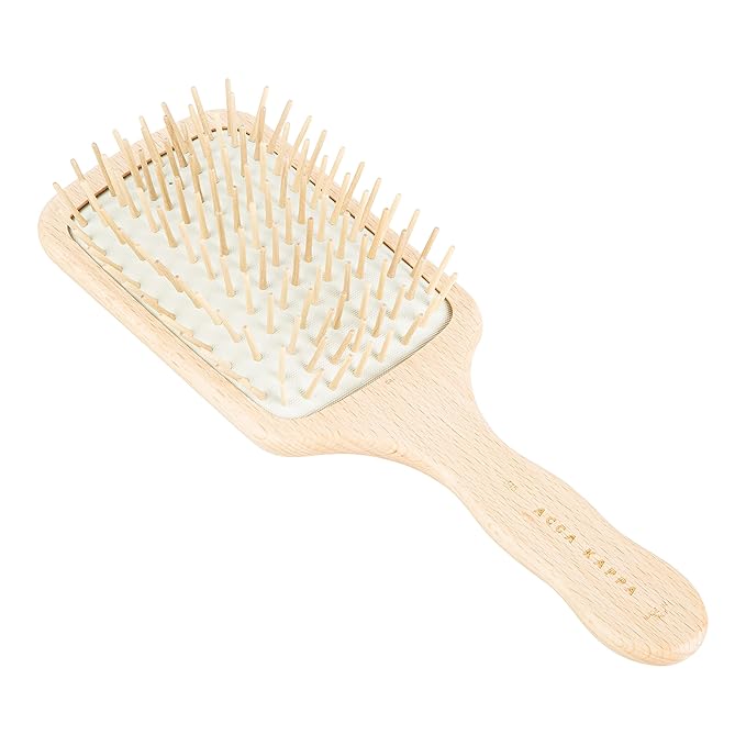 ACCA KAPPA Natural Paddle Hair Brush Wooden Pins Beechwood Anti-Static Scalp-Massage Detangler