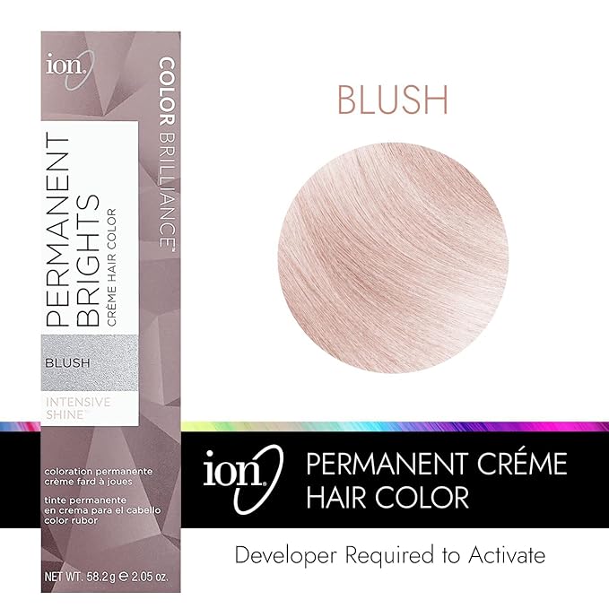 Ion Permanent Brights Creme Hair Color Blush, Vegan, Cruelty Free, PPD Free, 100% Gray Coverage, Long Lasting, Fade Resistant Color, 2.05 oz
