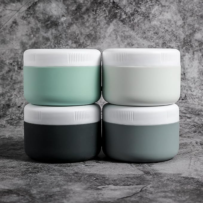 Travel Containers for Toiletries, Silicone Cream Jars BPA-Free, Leak-proof 3oz Travel Size Containers, Portable Size Silicone Jars with Lid for Cosmetic Face Hand Body Cream (4 Pack)