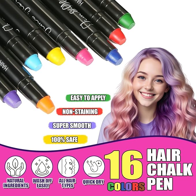 Jim&Gloria 16 Dustless Hair Chalk for Girls Washable Dye, Birthday Gifts for Teen Girls Makeup Kit, Temp Paint Temporary Hair Color for Teen Girl Gifts Trendy Stuff